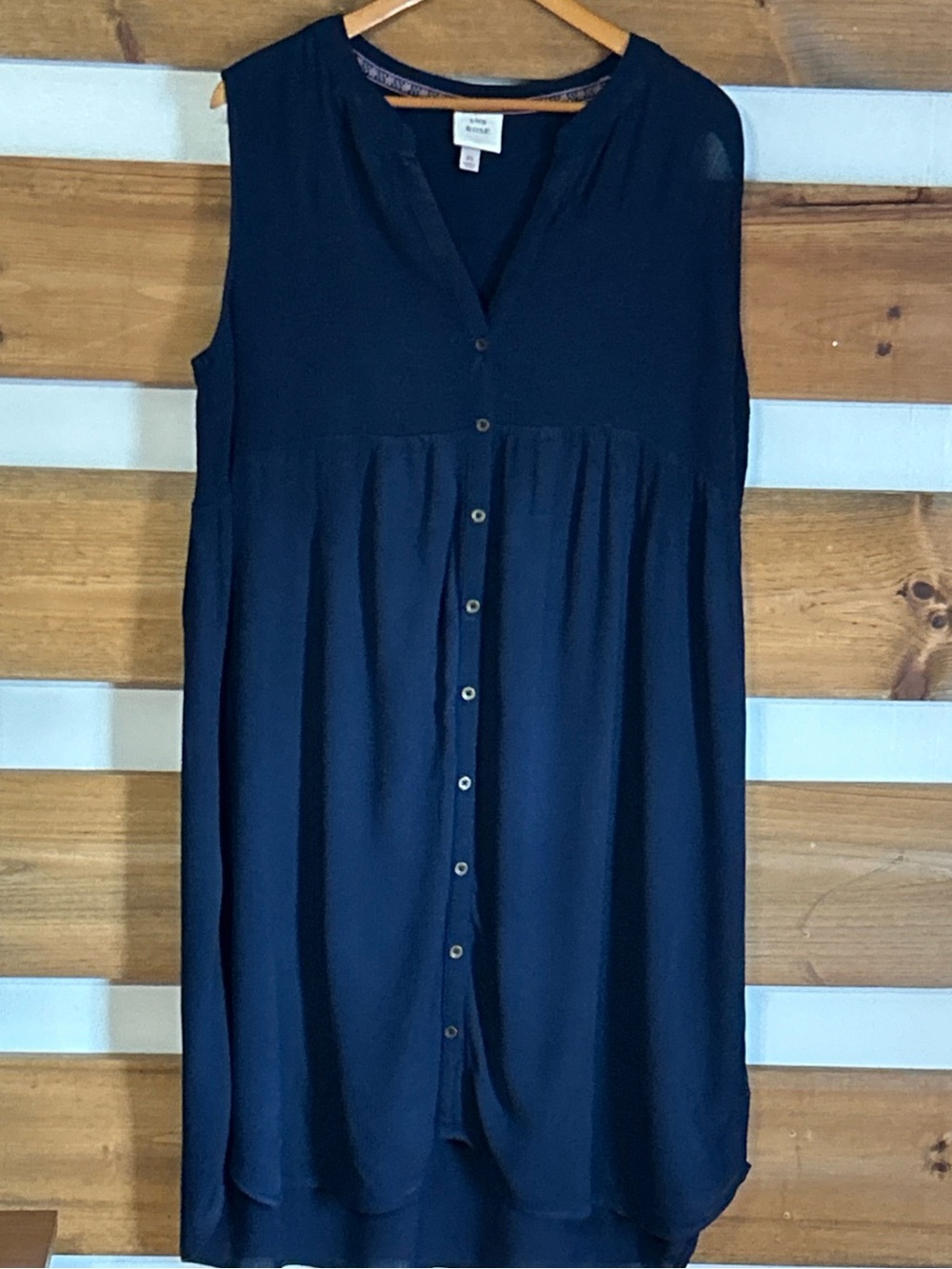 Knox Rose Smocked Navy Sleeveless Dress Button Down Relaxed Fit Chic Size XL
